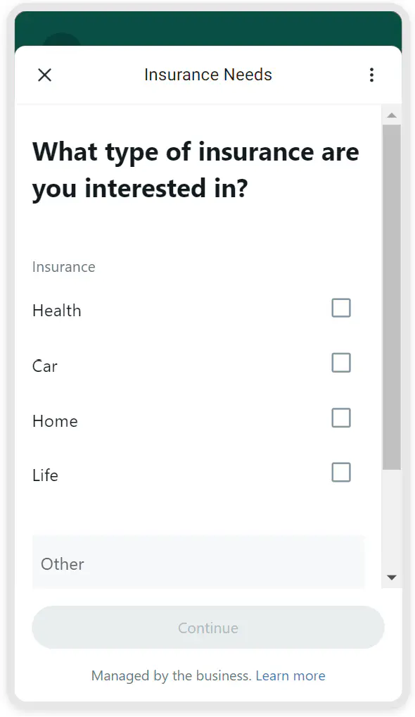 WhatsApp Flow used for insurance policy renewal.