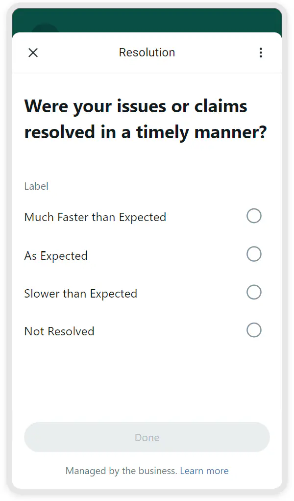 WhatsApp Flow used for feedback collection by an insurance agency.