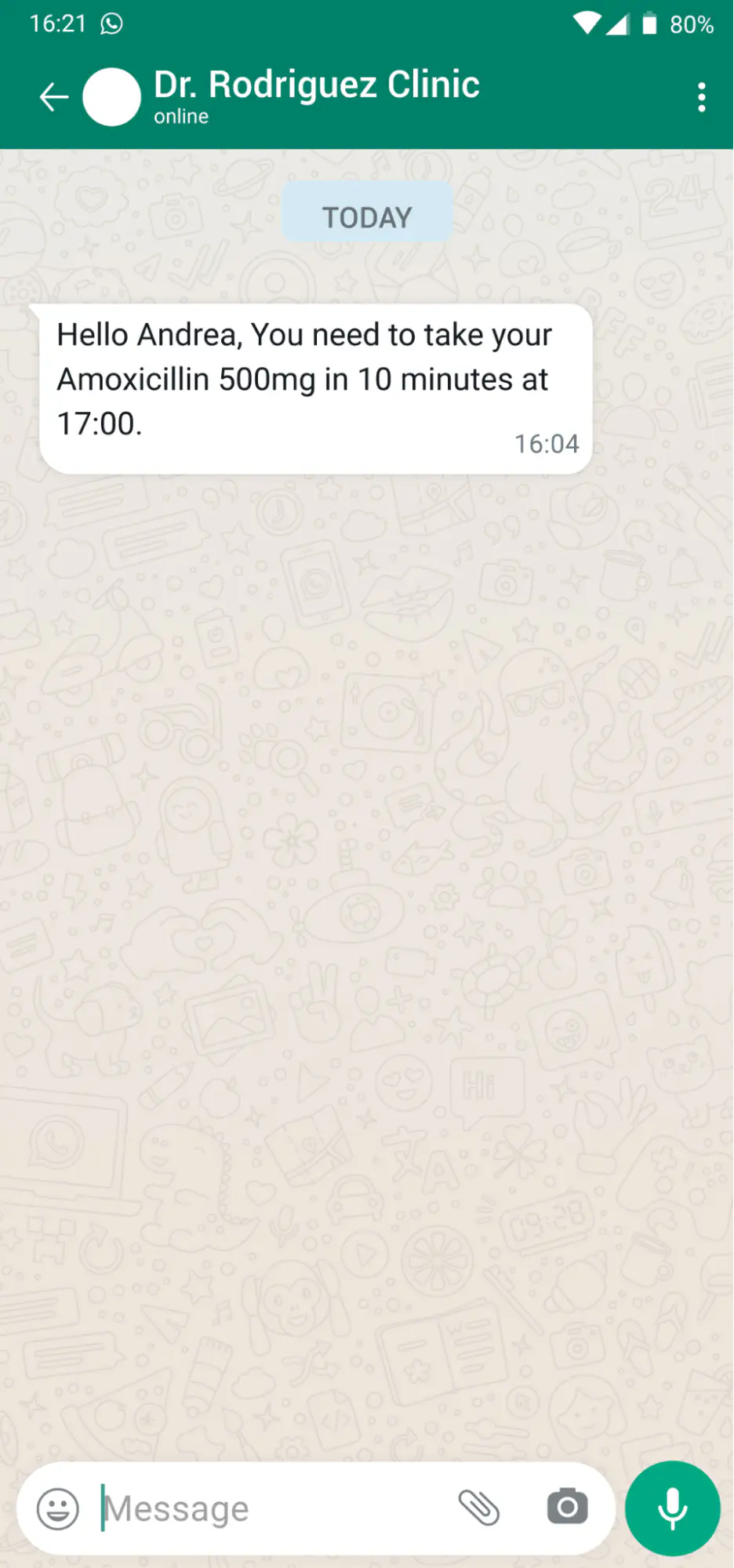 Automated medication reminder via WhatsApp.