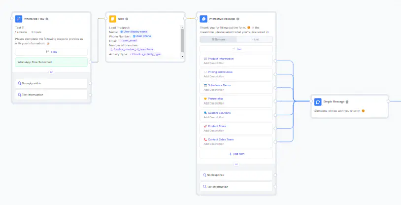 Chatbot flow with WhatsApp flow.