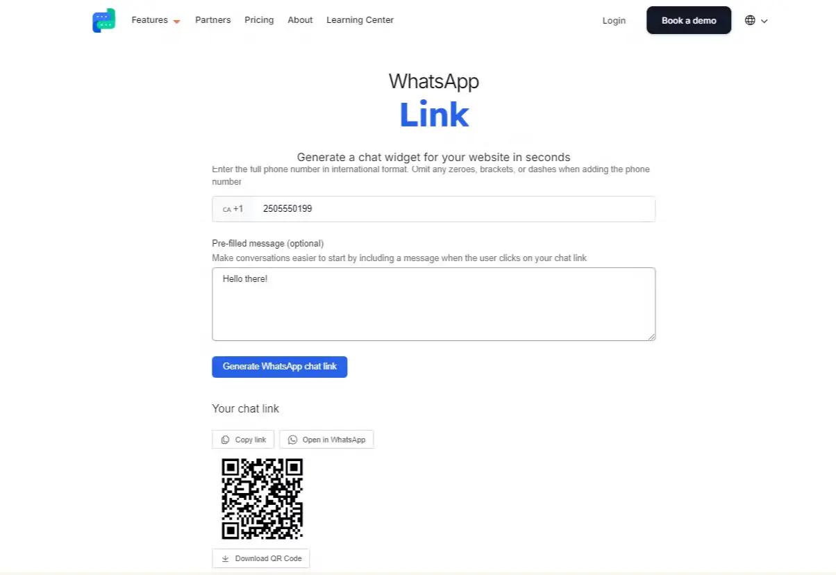 WhatsApp QR code and Links for connecting with a business on a WhatsApp.