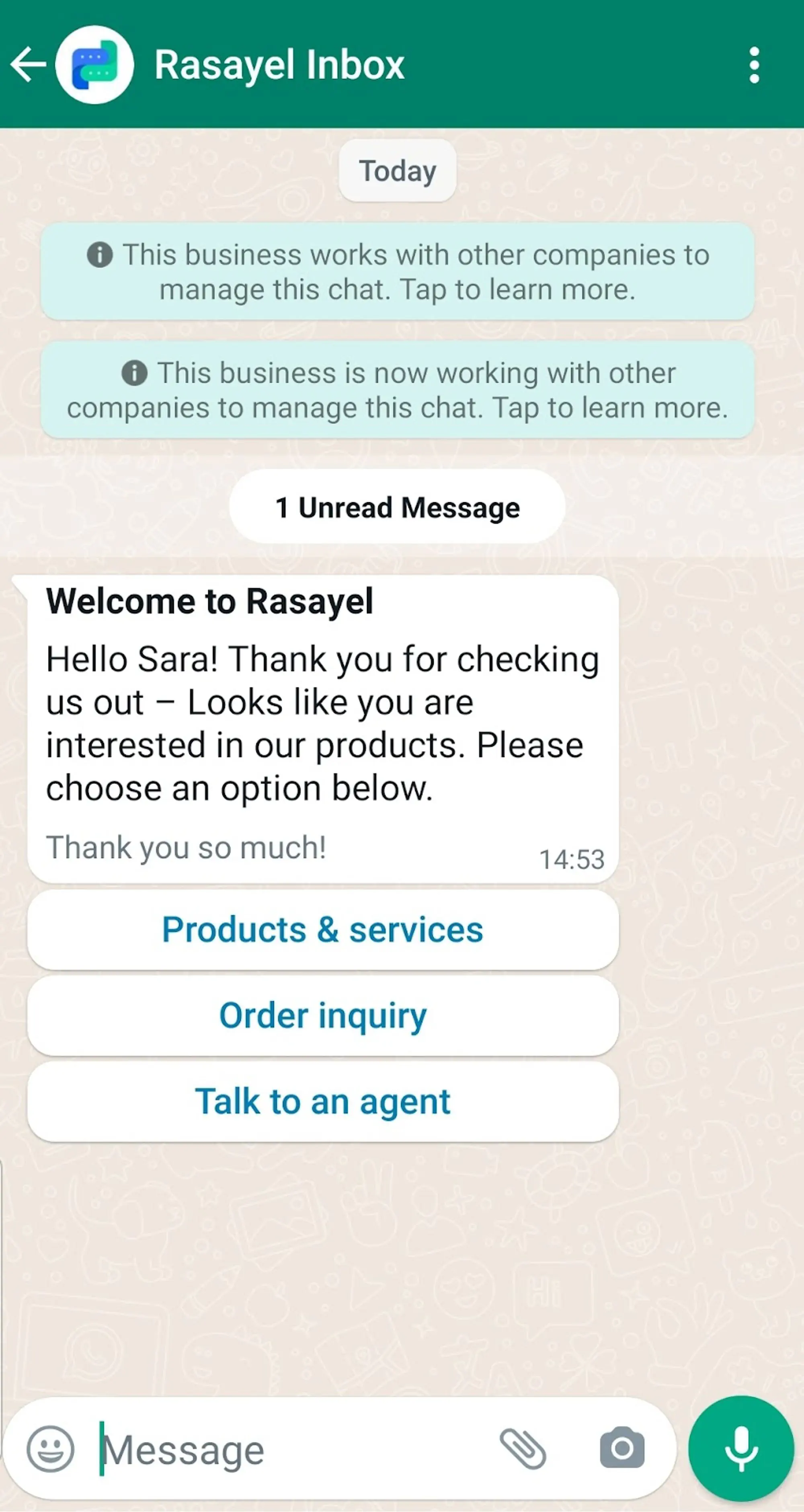 Interactive WhatsApp template message