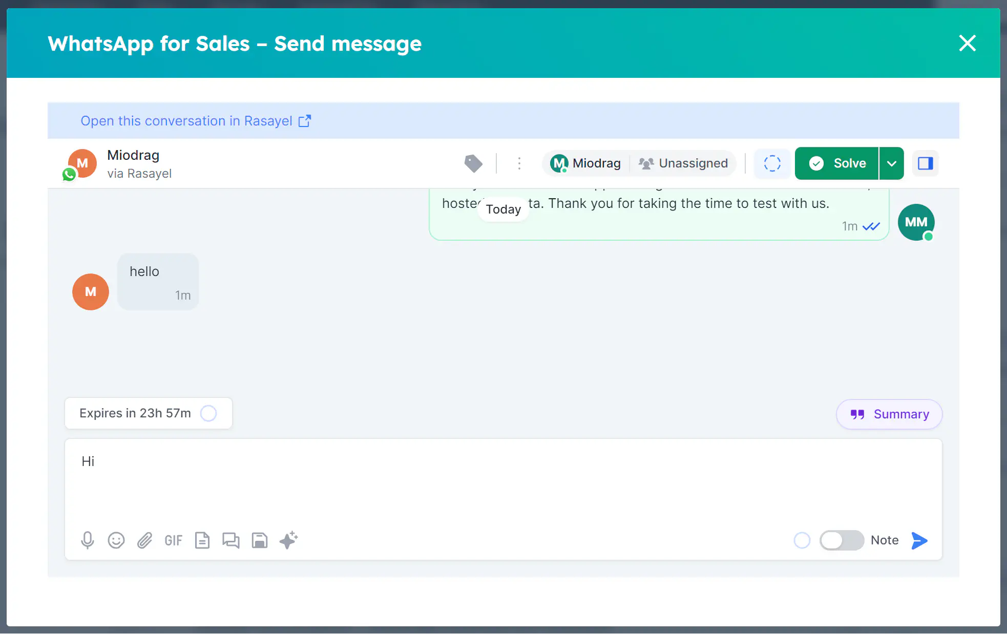 Sending a standard WhatsApp Message in HubSpot.