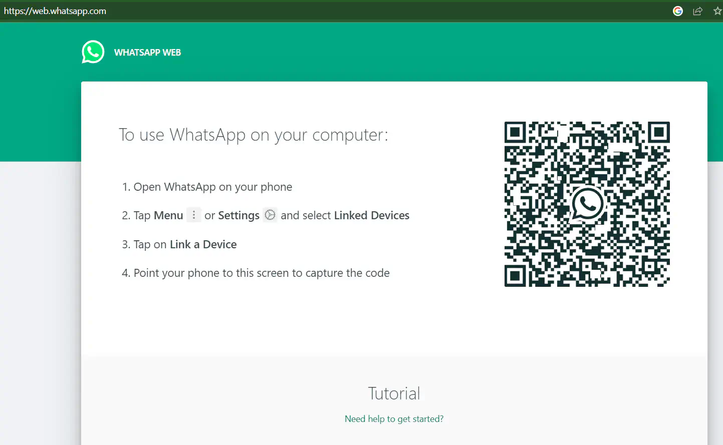 QR code on the WhatsApp Business on desktop.