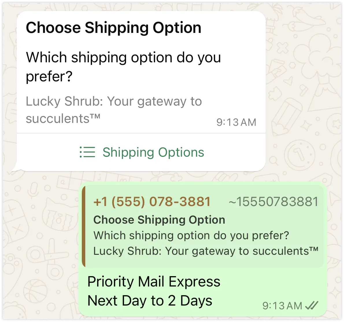 WhatsApp message with buttons.