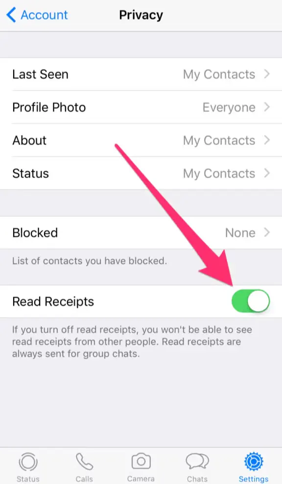 Read receipts toggle on iOS.