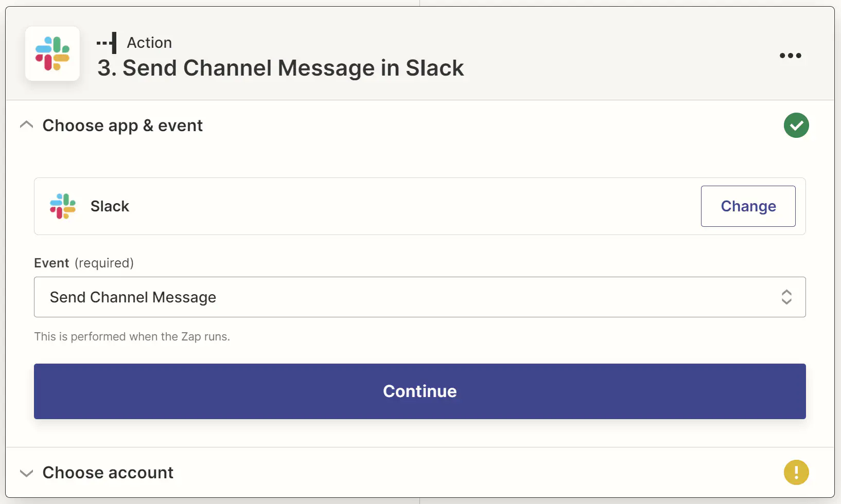 Choosing an action in Zapier.