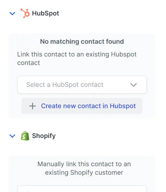 CRM extension in Rasayel with a button for creating a new contact in HubSpot.