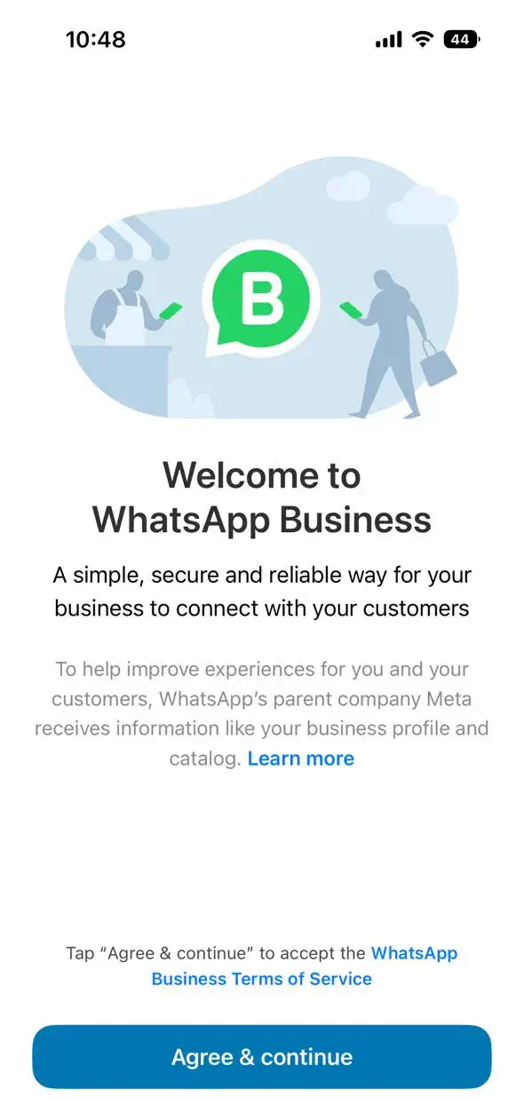 WhatsApp Business app opening page