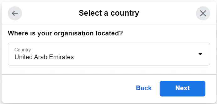 Selecting a country where the business is located.