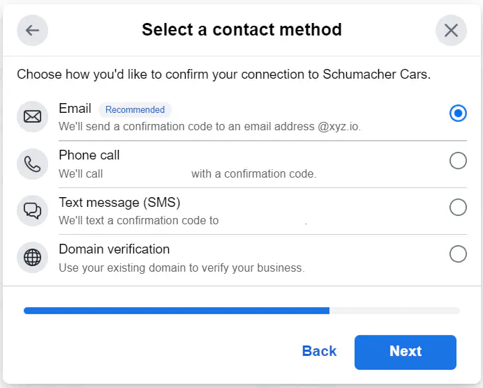 Selecting a contact method.