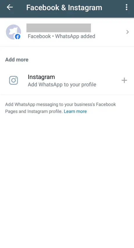 Connecting an Instagram page to WhatsApp.