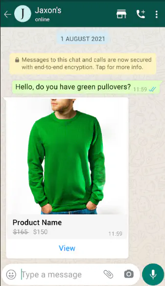 A single-product WhatsApp message.