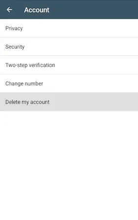 Selecting the Delete my account option on the WhatsApp Business app.