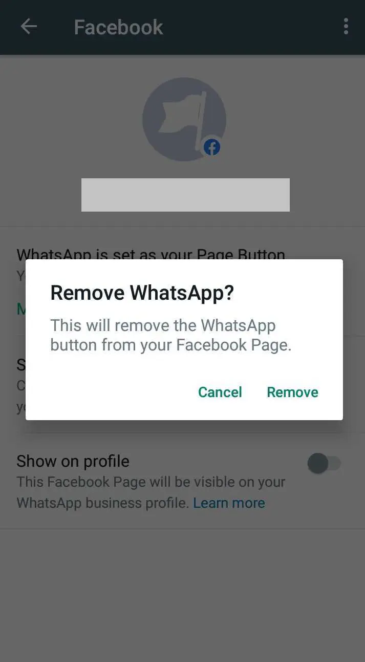Facebook page disconnected from WhatsApp.