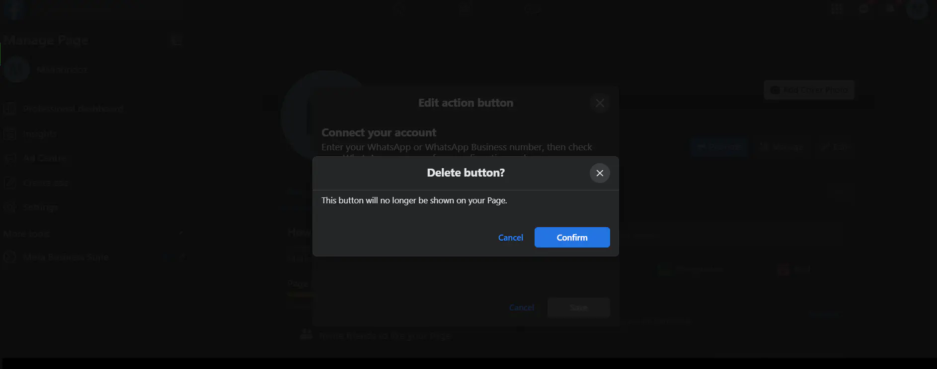 Modal window with confirmation for deleting a button 