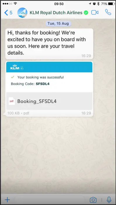 WhatsApp message for booking confirmation.