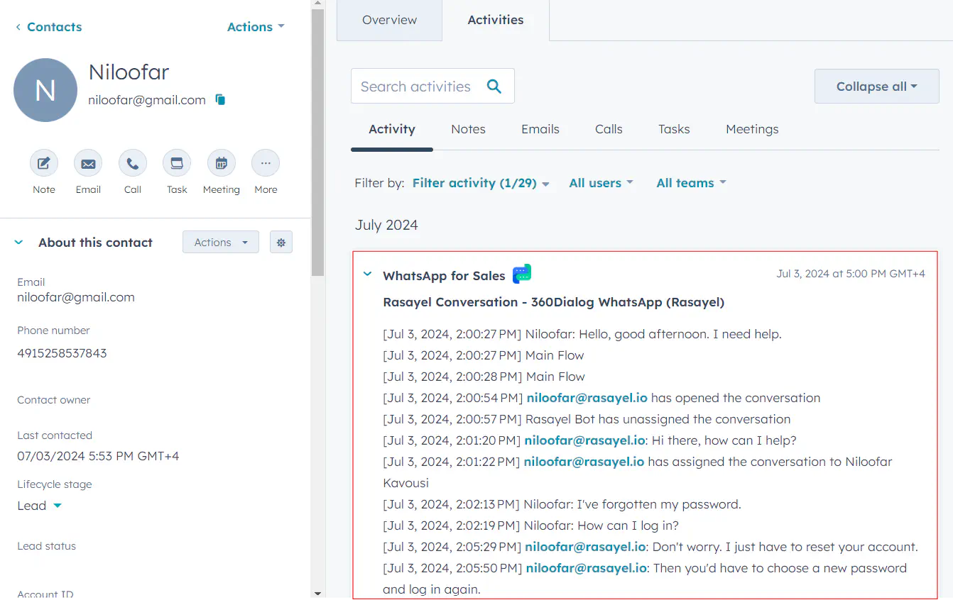 Registro de atividades no HubSpot