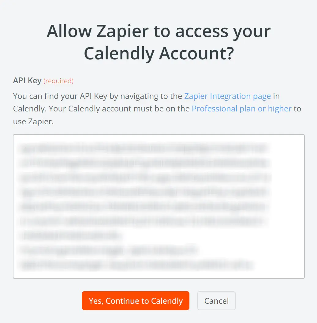 Janela modal do Zapier para o token.