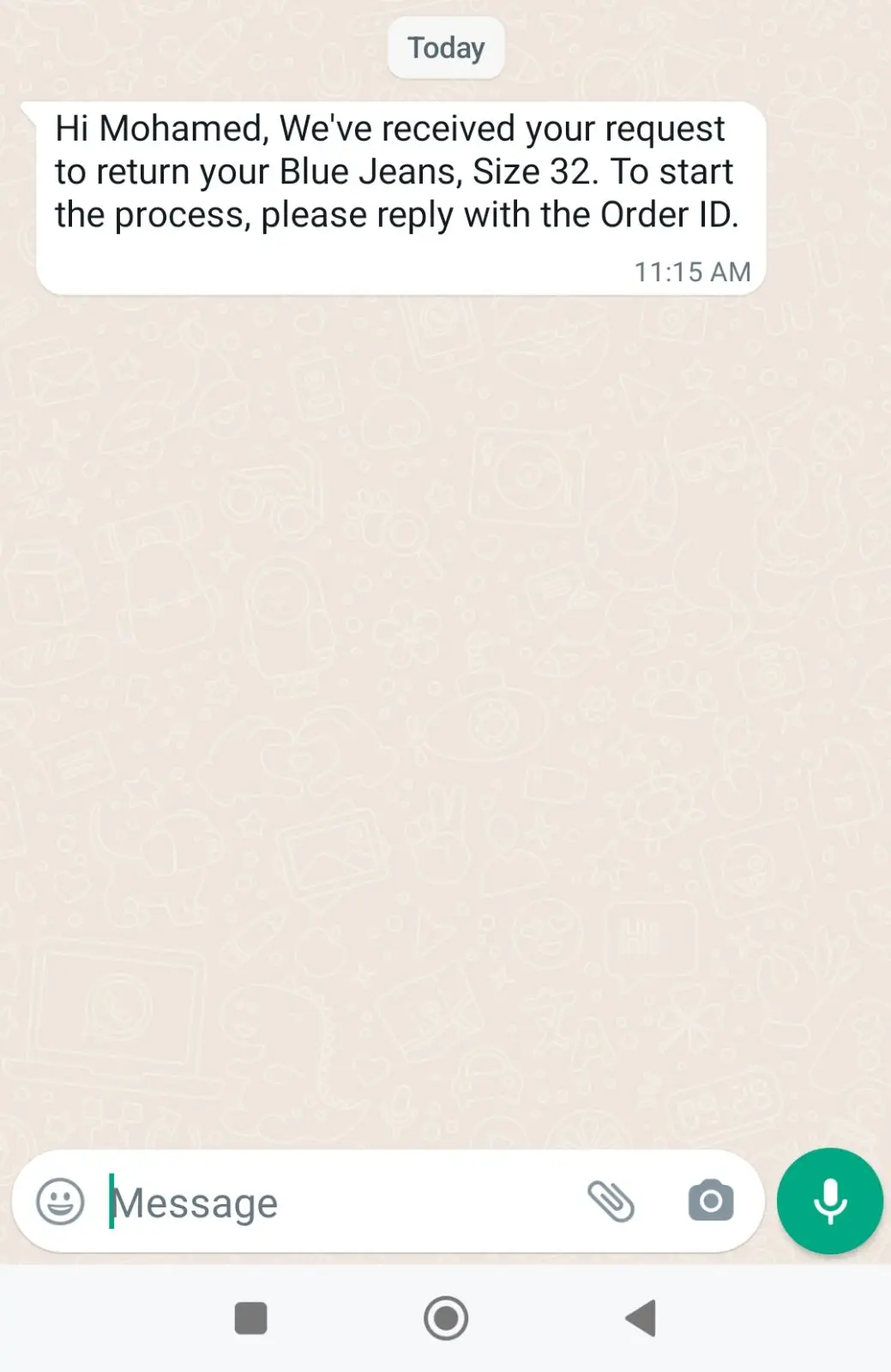 Comunicação de devoluções e trocas via WhatsApp