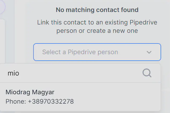 Linkagem manual de contatos no Rasayel e Pipedrive.