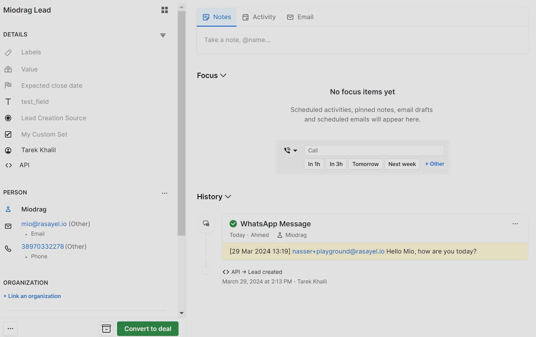 Registro de atividades no Pipedrive.