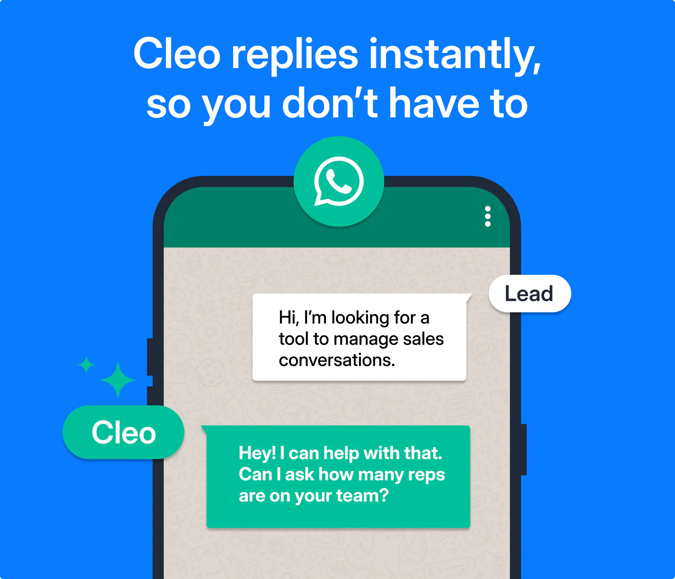 Uma ilustração de uma conversa entre a Cleo e um lead.