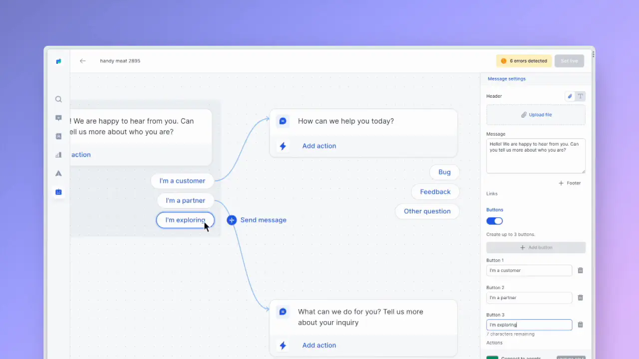 Construtor de Chatbot do WhatsApp no Rasayel.