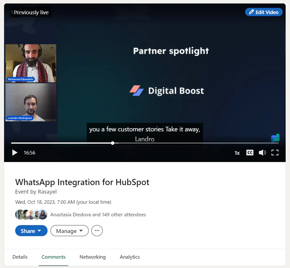Uma captura de tela do webinar organizado pela Rasayel, apresentando a Digital Boost