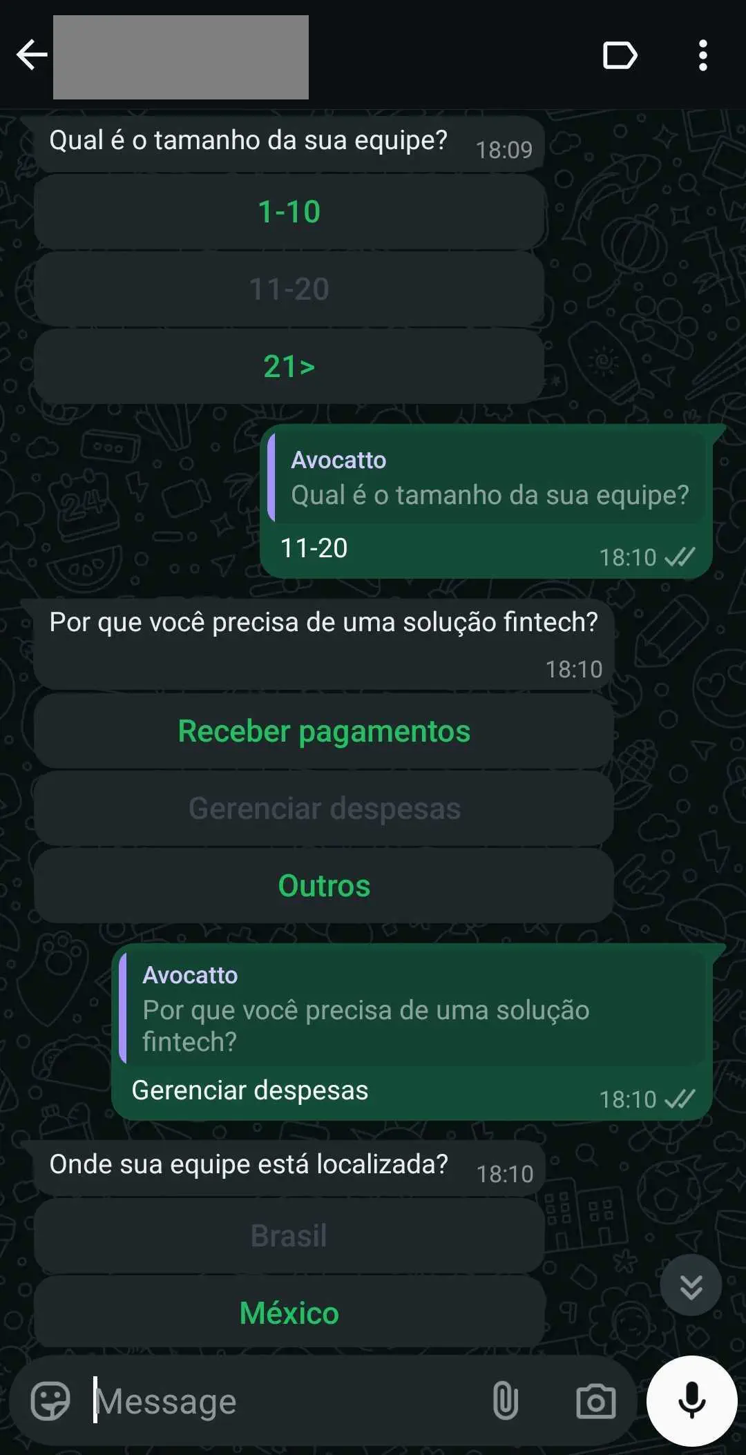 Um chatbot do WhatsApp qualificando leads.