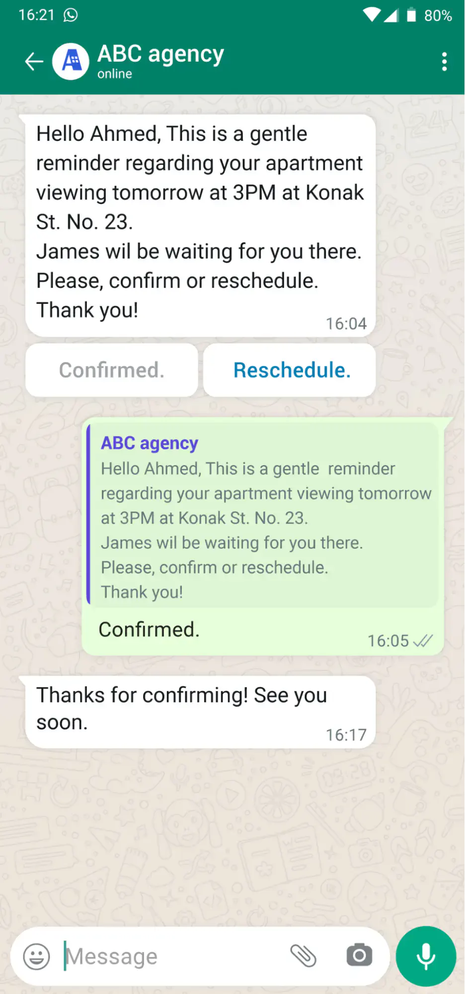 Informações de Produtos enviadas com uma mensagem interativa do WhatsApp.