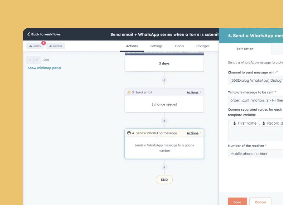 Ilustração de um fluxo de trabalho automatizado no HubSpot.