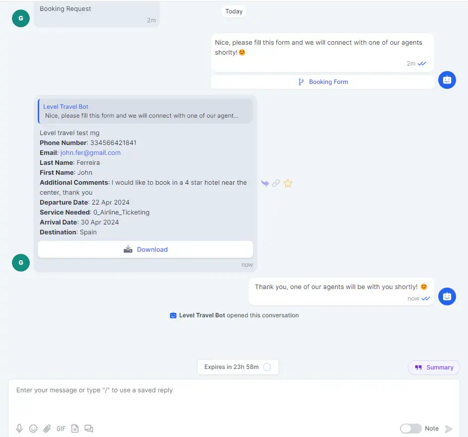 Informações do cliente coletadas com um fluxo do WhatsApp.