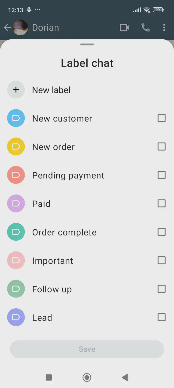 Etiquetas do WhatsApp Business para conversas.