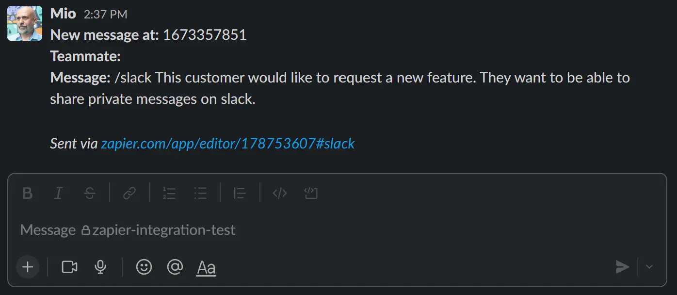 Nota postada em um canal do Slack.