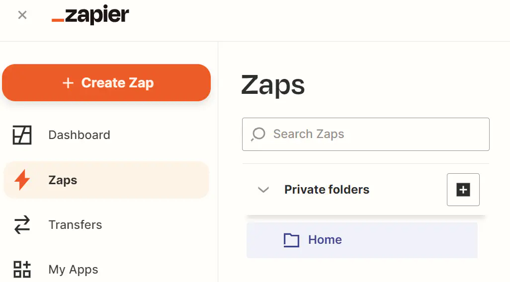 Dashboard do Zapier.